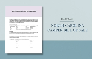 North Carolina Camper Bill Of Sale Template