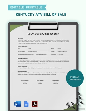 Kentucky ATV Bill Of Sale Template