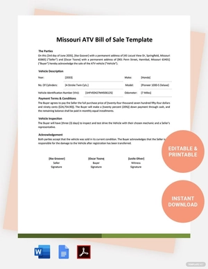 Missouri ATV Bill Of Sale Template