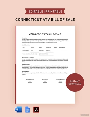 Connecticut ATV Bill of Sale Template