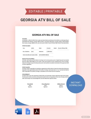 Georgia ATV Bill of Sale Form Template