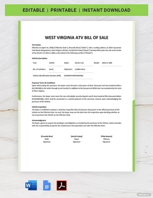 West Virginia ATV Bill of Sale Template