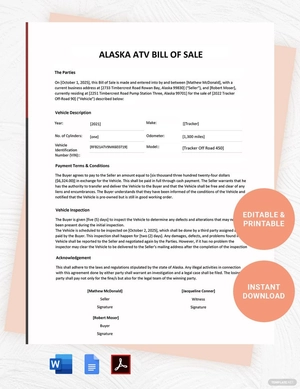 Alaska ATV Bill of Sale Template