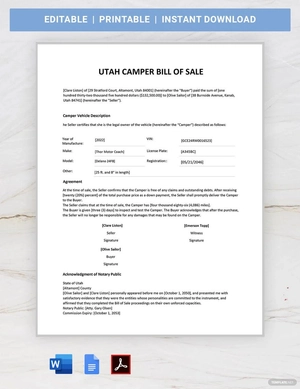Utah Camper Bill of Sale Template