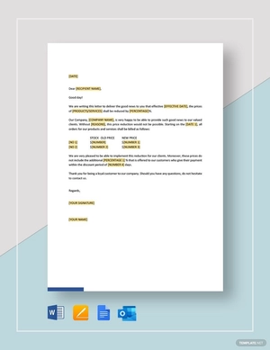Announcement of Price Reduction Template