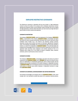 Restrictive Covenants for Employment Agreement Template