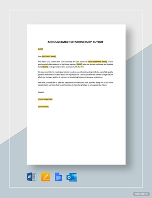 Announcement of Partnership Buyout Template