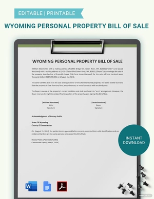 Wyoming Personal Property Bill Of Sale Template