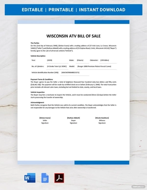 Wisconsin ATV Bill of Sale Template