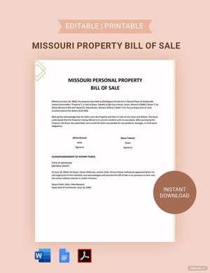 Missouri Personal Property Bill of Sale Template