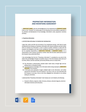 Proprietary Information and Inventions Agreement Template