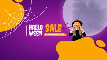 Free Halloween Sale Youtube Banner Template to Edit Online