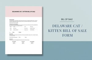 Delaware Cat / Kitten Bill Of Sale Form Template