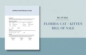 Florida Cat / Kitten Bill Of Sale Template
