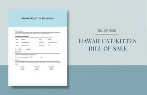 Hawaii Cat / Kitten Bill Of Sale Template