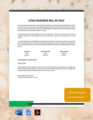 Utah Business Bill of Sale Template