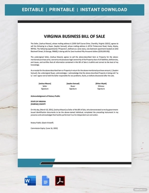 Virginia Business Bill of Sale Template