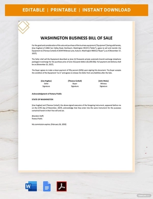 Washington Business Bill of Sale Template