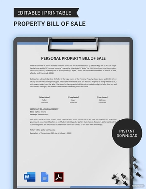 Personal Property Bill of Sale Template