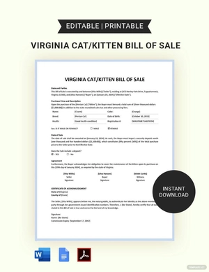 Virginia Cat/Kitten Bill of Sale Template