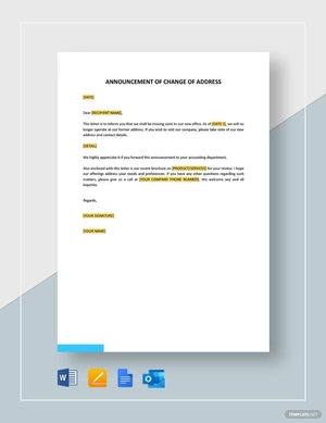 Announcement of Change of Address Template