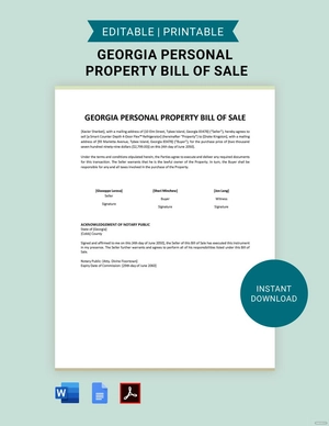 Georgia Personal Property Bill of Sale Template
