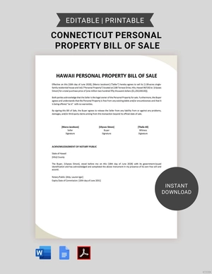 Hawaii Personal Property Bill of Sale Template