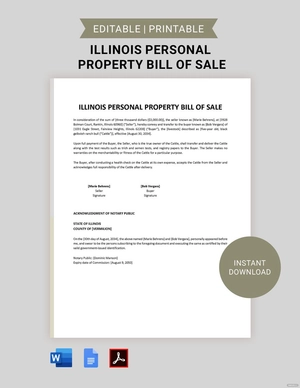 Illinois Personal Property Bill of Sale Template