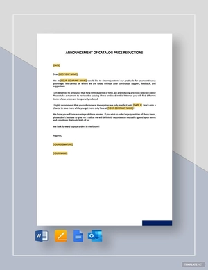 Announcement of Catalog Price Reductions Template