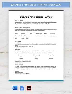 Missouri Cat / Kitten Bill of Sale Template