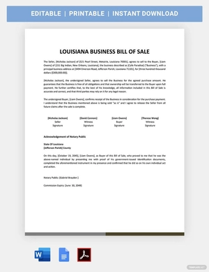Louisiana Business Bill Of Sale Form Template