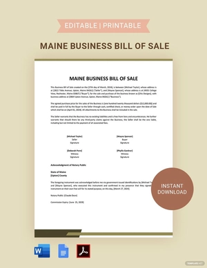Maine Business Bill Of Sale Template