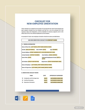 Checklist New-Employee Orientation Template