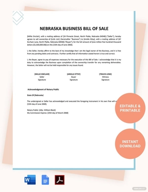 Nebraska Business Bill Of Sale Template