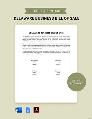 Delaware Business Bill of Sale Template