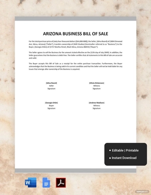 Arizona Business Bill of Sale Template