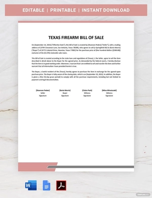 Texas Firearm/Gun Bill Of Sale Template
