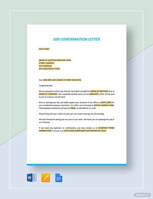 Sample Job Confirmation Letter