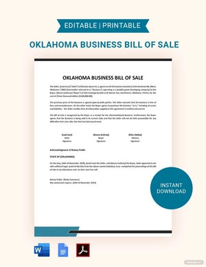 Oklahoma Business Bill of Sale Template