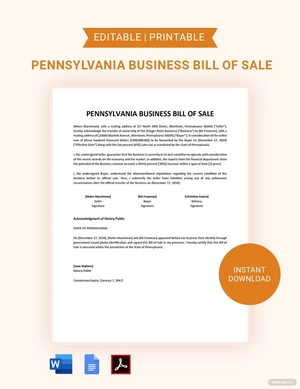 Pennsylvania Business Bill of Sale Template