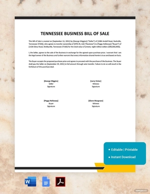 Tennessee Business Bill of Sale Template