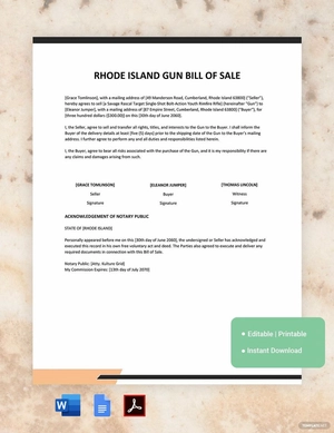 Rhode Island Firearm / Gun Bill of Sale Template
