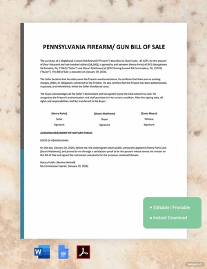 Pennsylvania Firearm / Gun Bill of Sale Template