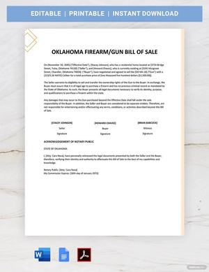 Oklahoma Firearm / Gun Bill of Sale Template
