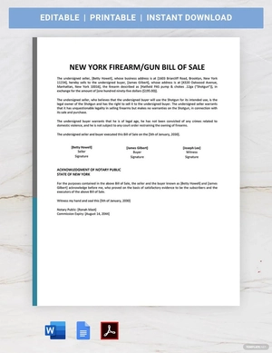 New York Firearm / Gun Bill of Sale Template