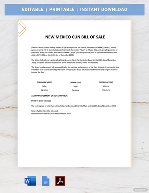 New Mexico Firearm / Gun Bill of Sale Template