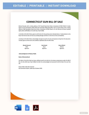 Connecticut Firearm / Gun Bill Of Sale Template