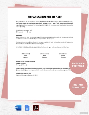 Firearm/Gun Bill of Sale Template