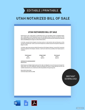 Utah Notarized Bill of Sale Template