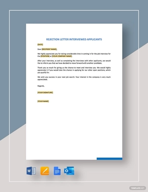 Rejection Letter - Interviewed Applicants